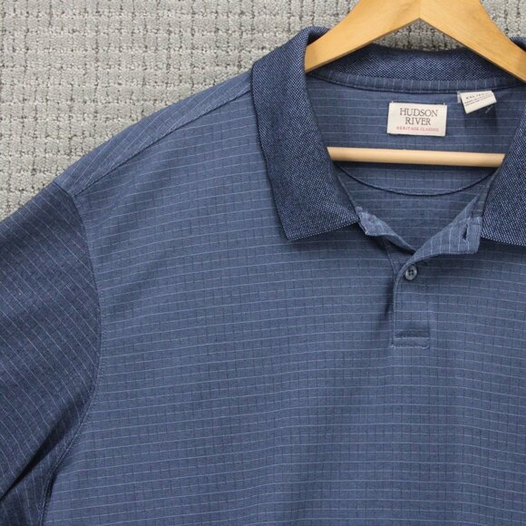HUDSON RIVER HERITAGE CLASSICS Polo Shirt Men 2XL Navy Blue Striped Short Sleeve - Picture 3 of 9